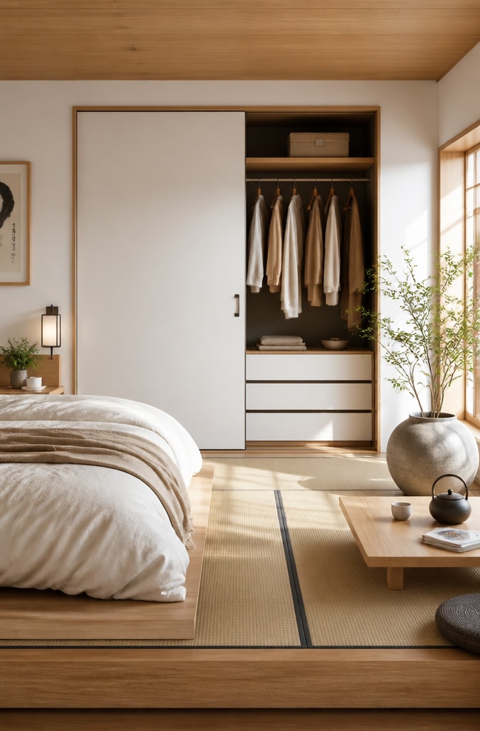 Japandi White Wardrobe Bedroom