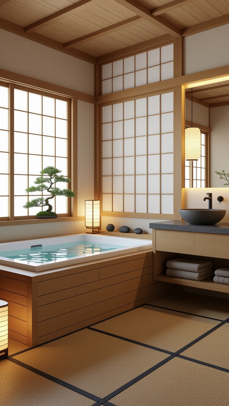 Japanese-Inspired Brown Zen Bathroom