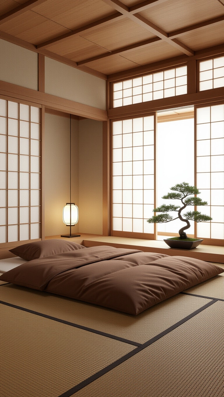 Japanese-Inspired Brown Zen Bedroom