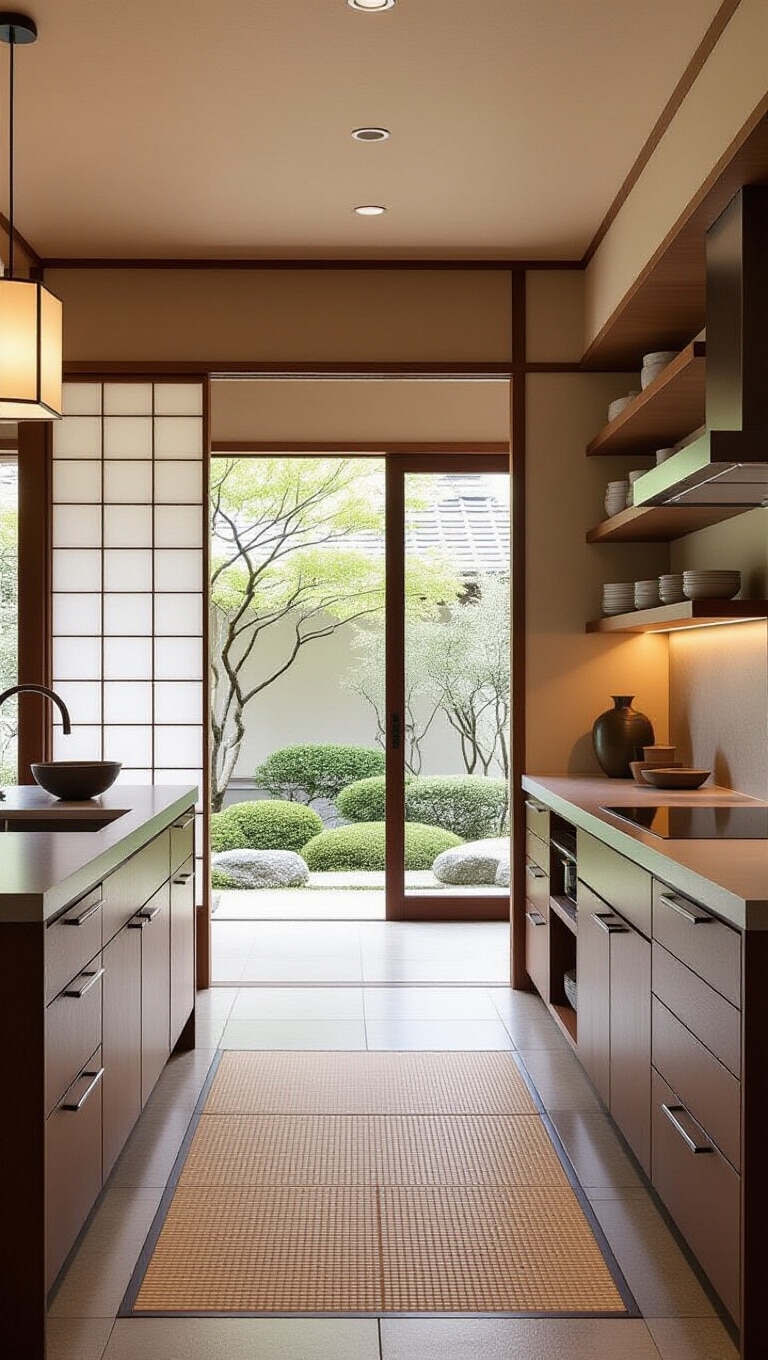 Japanese-Inspired Dark Brown Kitchen