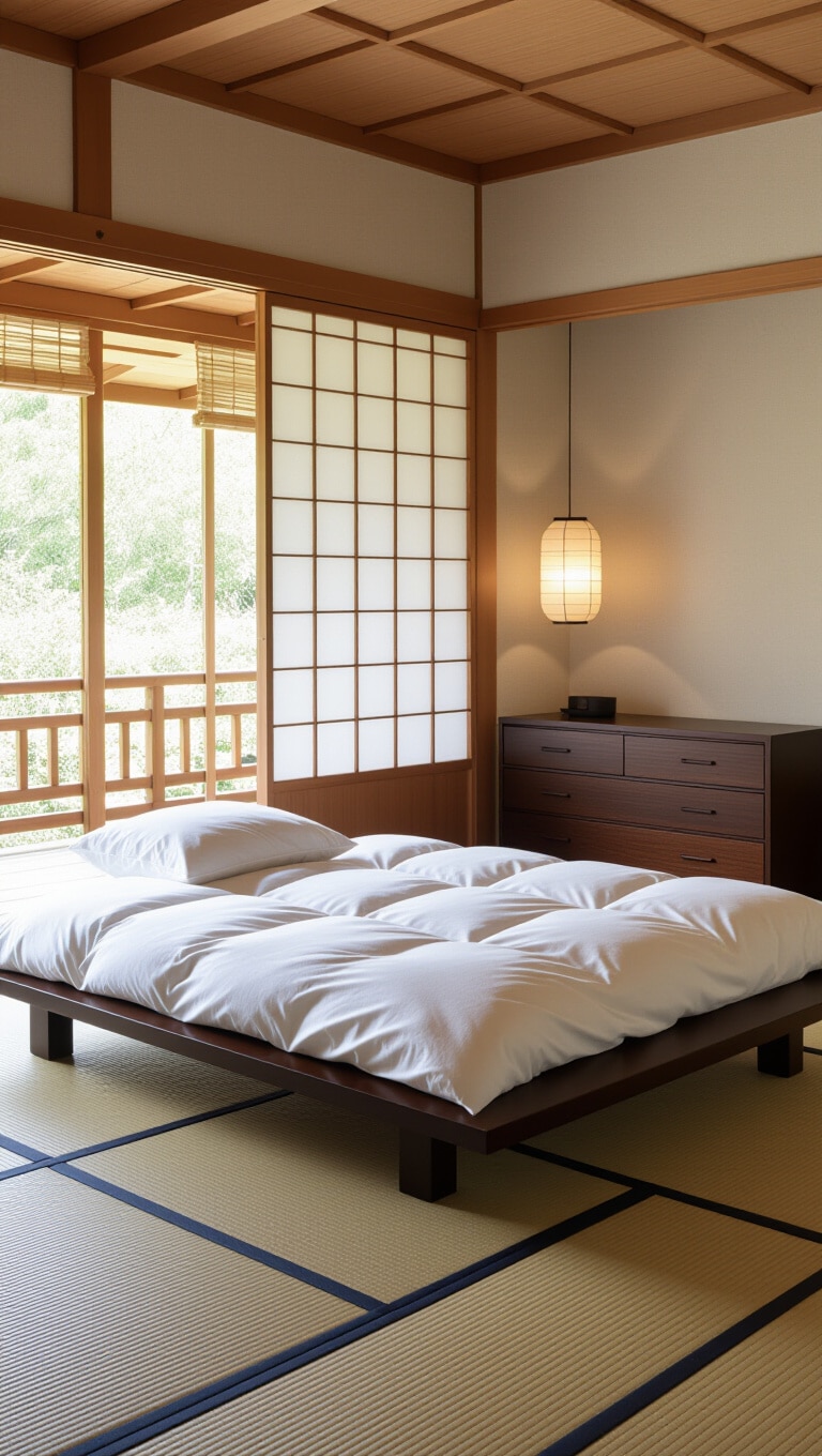 Japanese-Inspired Dark Wood Zen Bedroom