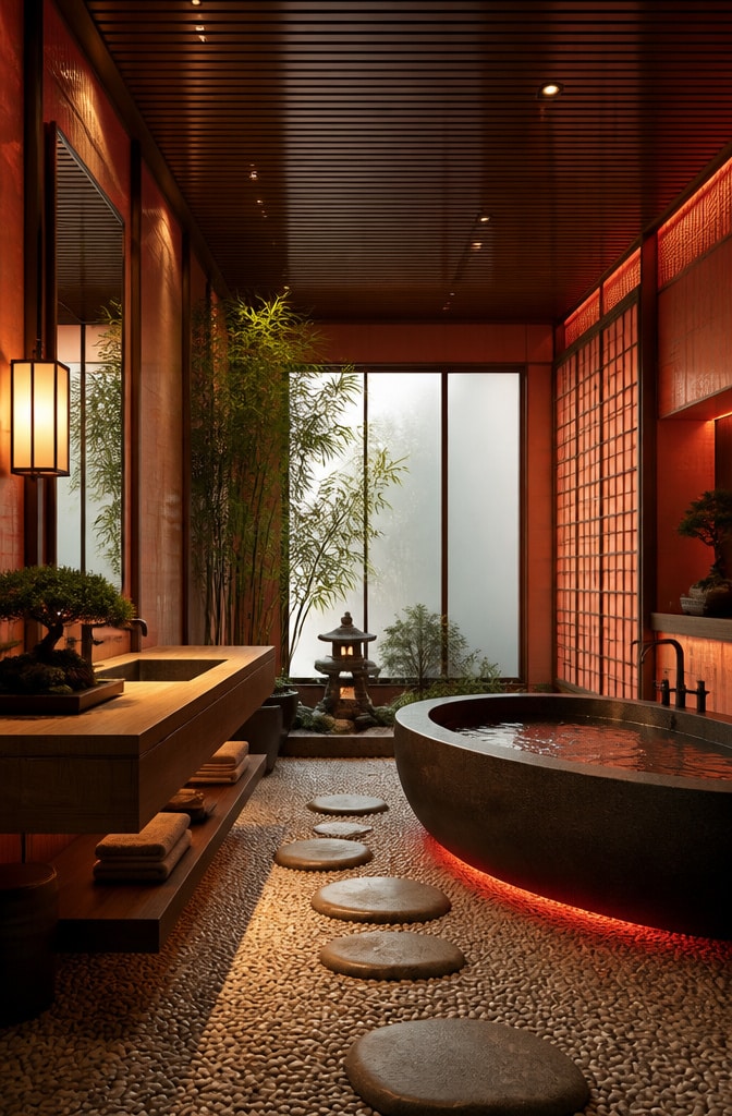 Japanese-Inspired Red Zen Bathroom