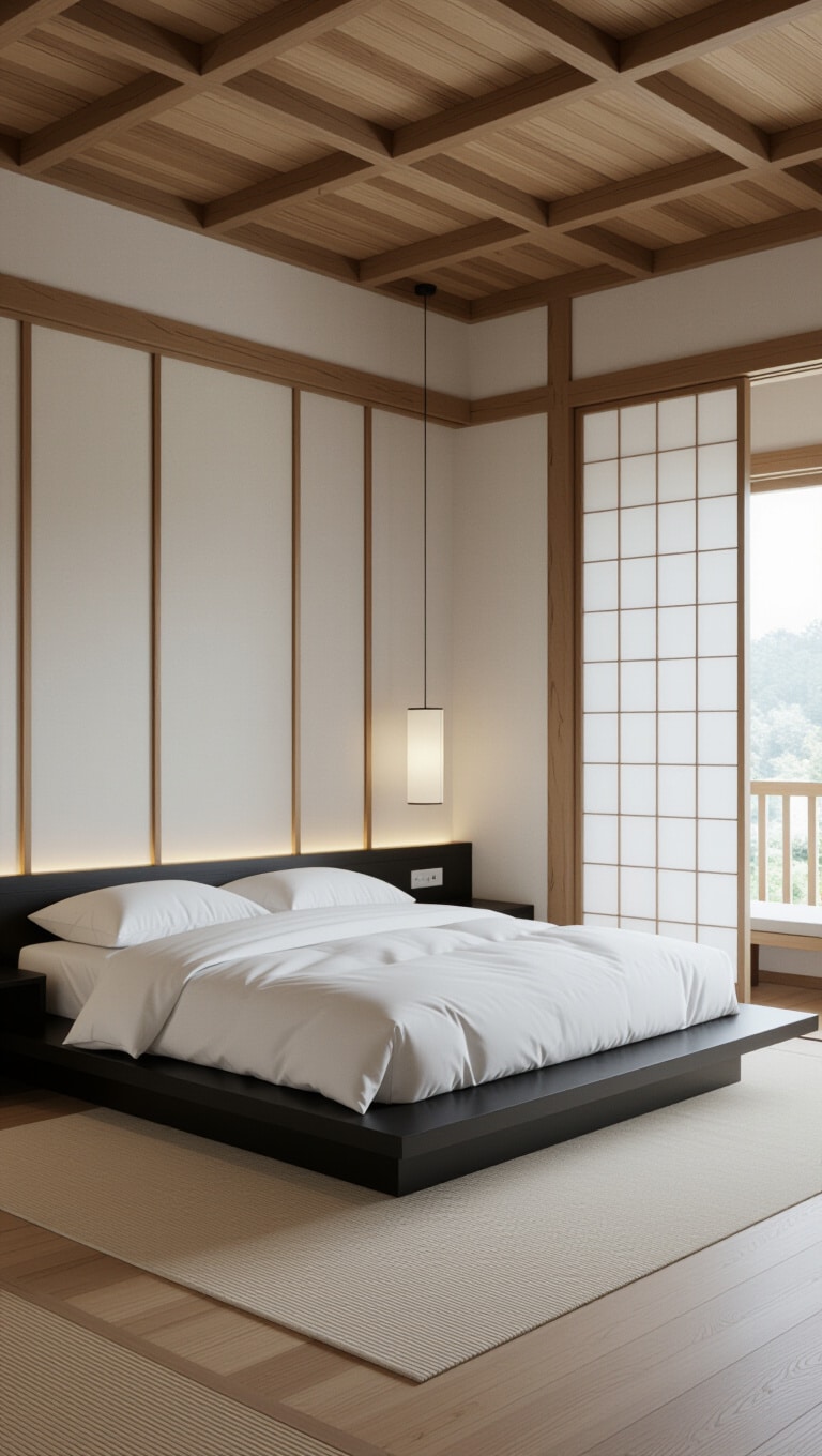 Japanese-Inspired Zen Black and White Bedroom
