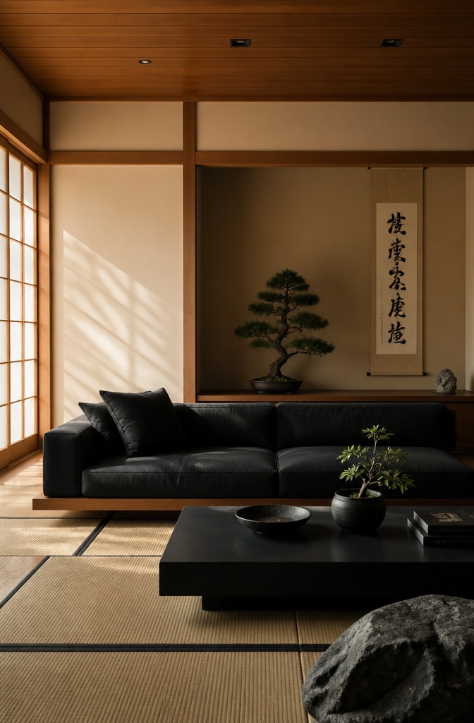 Japanese Zen Black Sofa Living Room