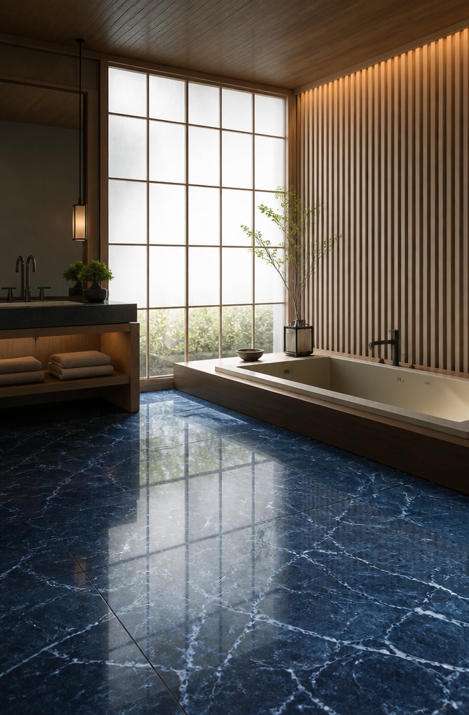 Japanese Zen Blue Marble Bathroom