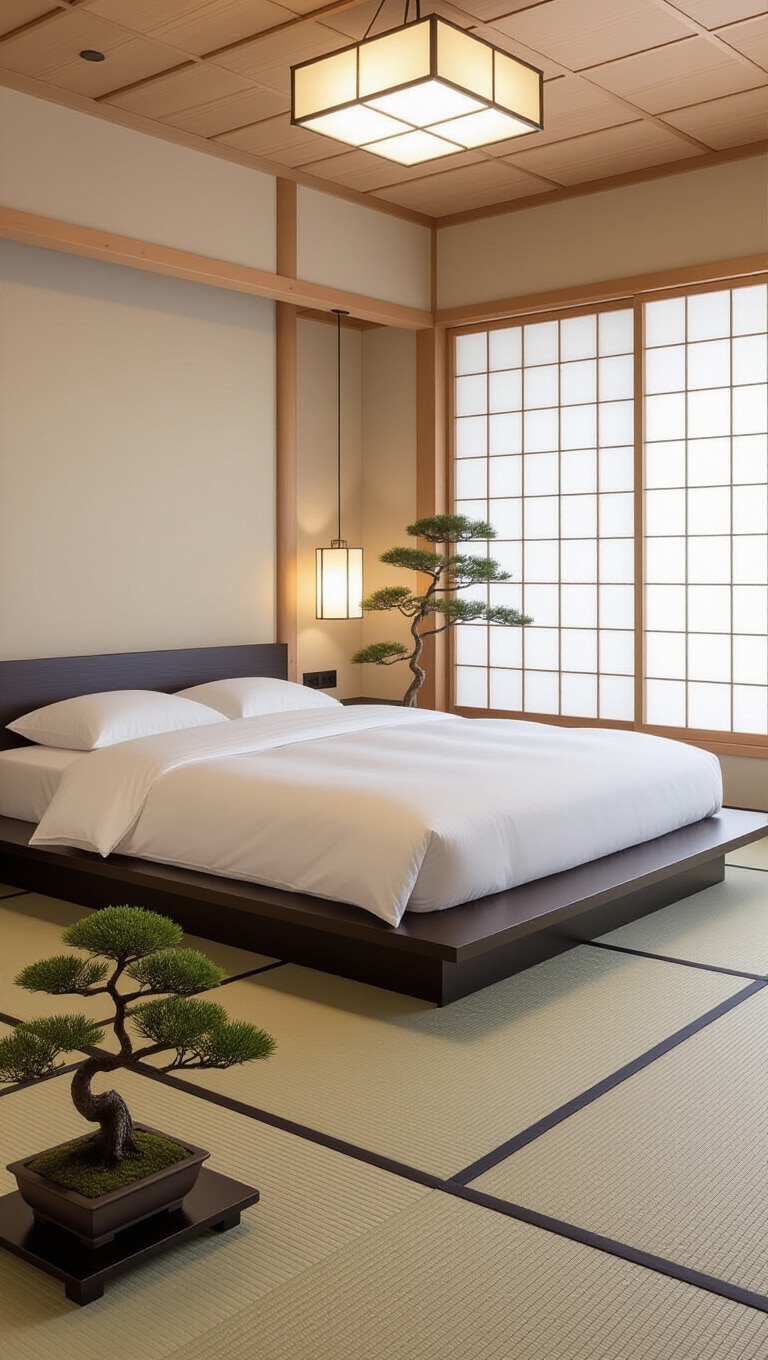 Japanese Zen Dark Brown Bed Frame Bedroom