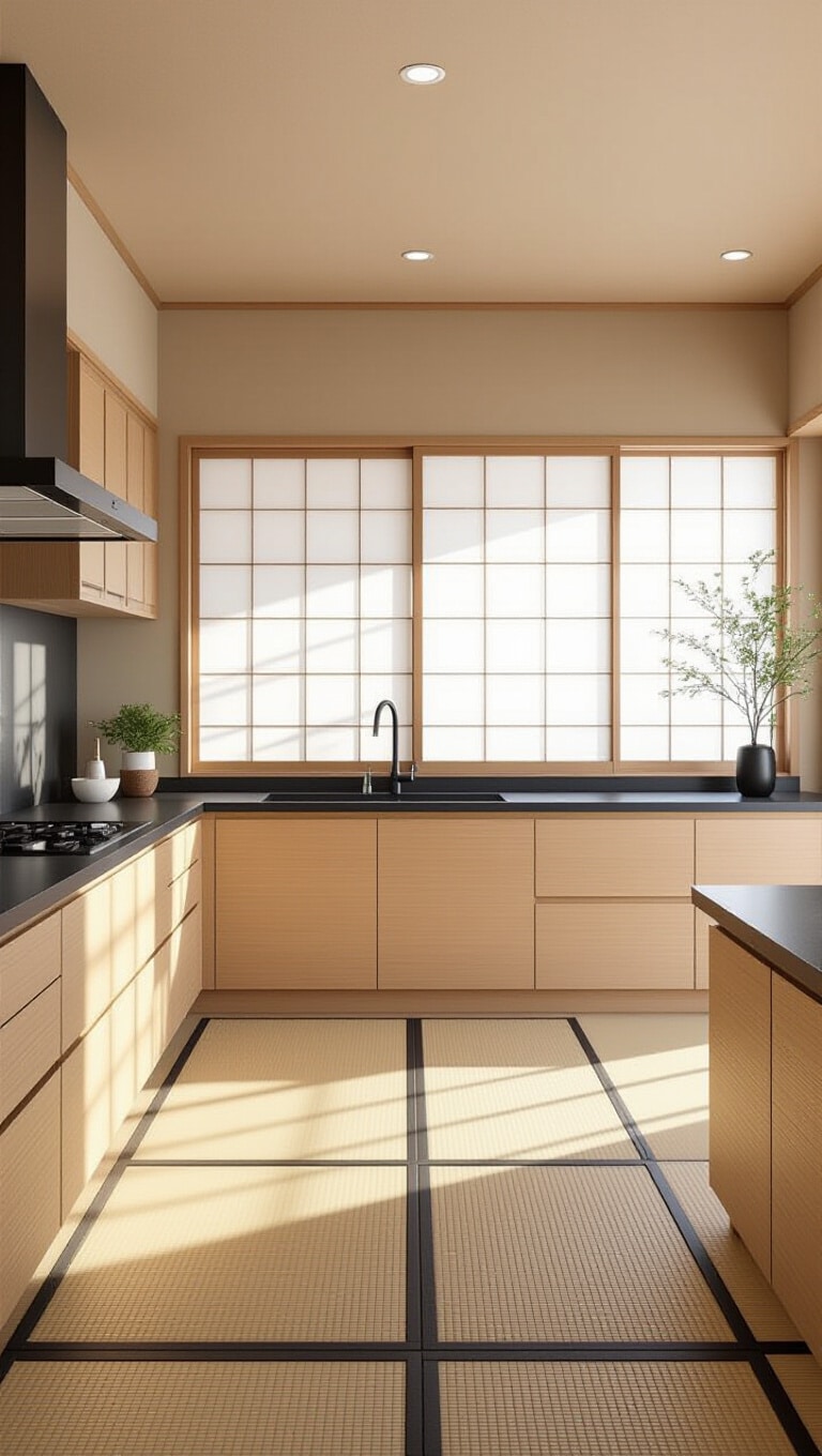 Japanese Zen-Inspired Light Brown Kitchen