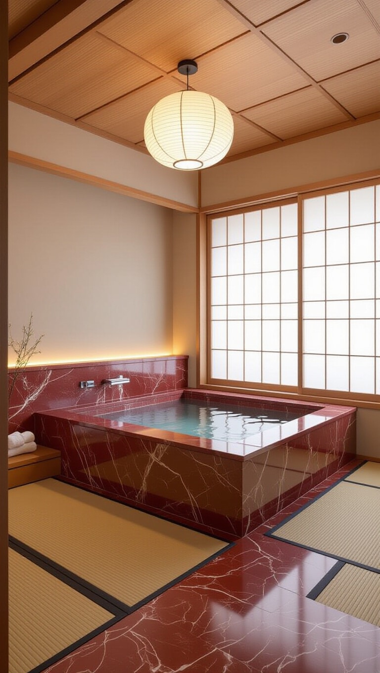 Japanese Zen Red Marble Bathroom