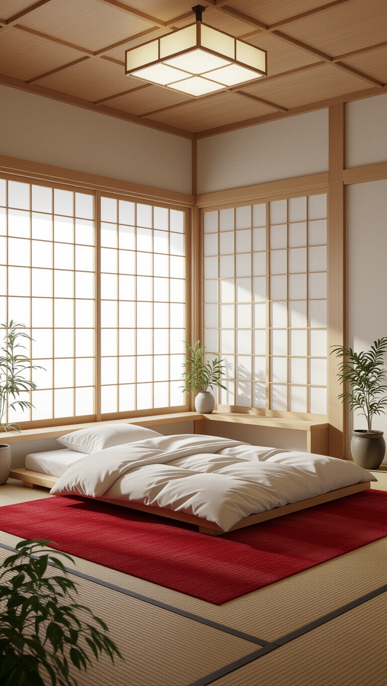 Japanese Zen Red Rug Bedroom