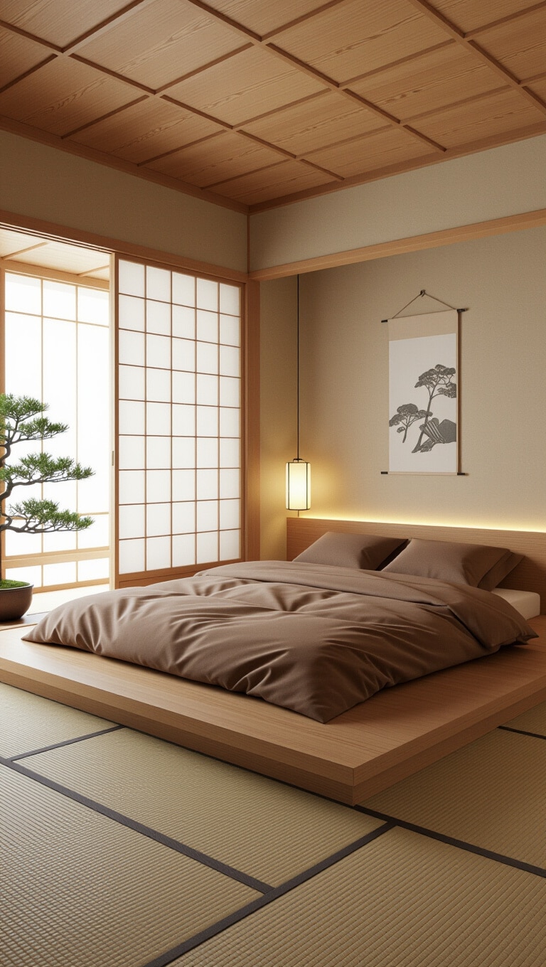 Japanese Zen Warm Brown Bedroom