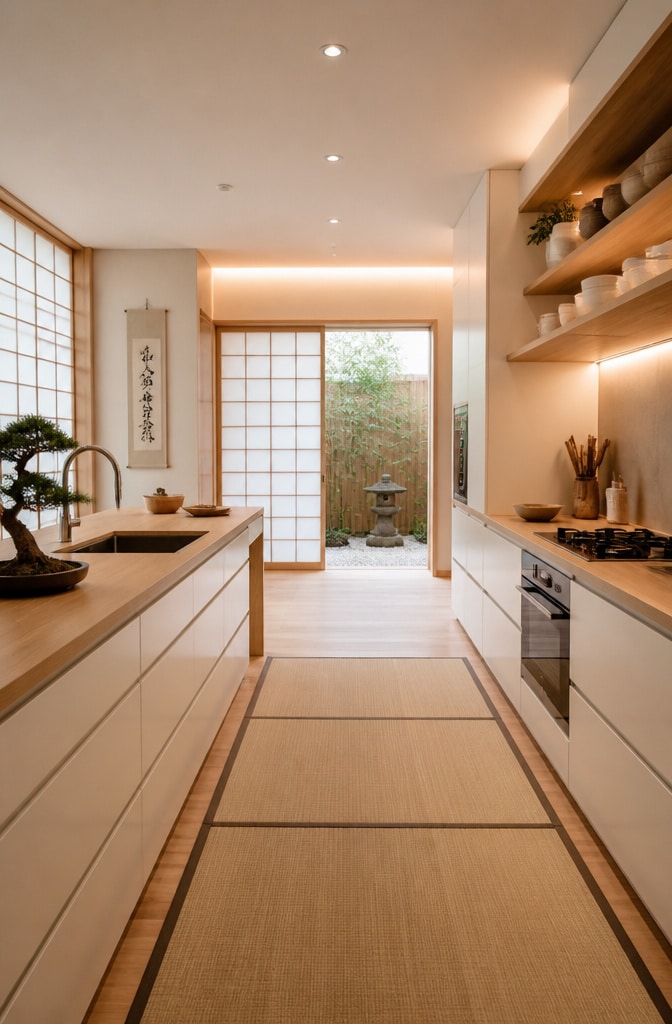 Japanese Zen White and Brown Kitchen