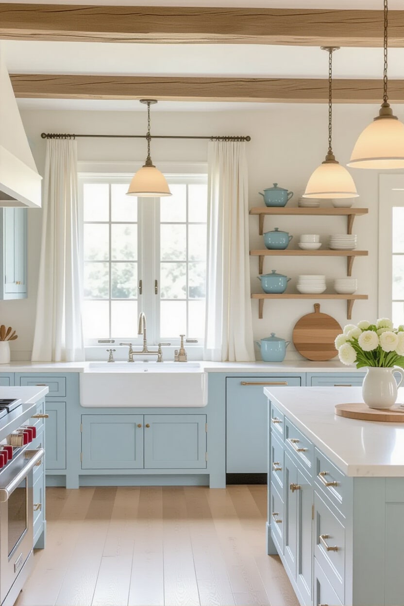 Light and Airy Blue and Cream French Country Kitchen