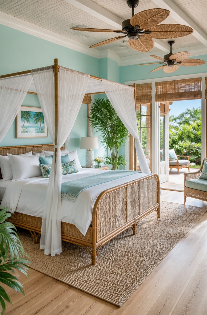 Light Aqua Blue Tropical Bedroom Oasis