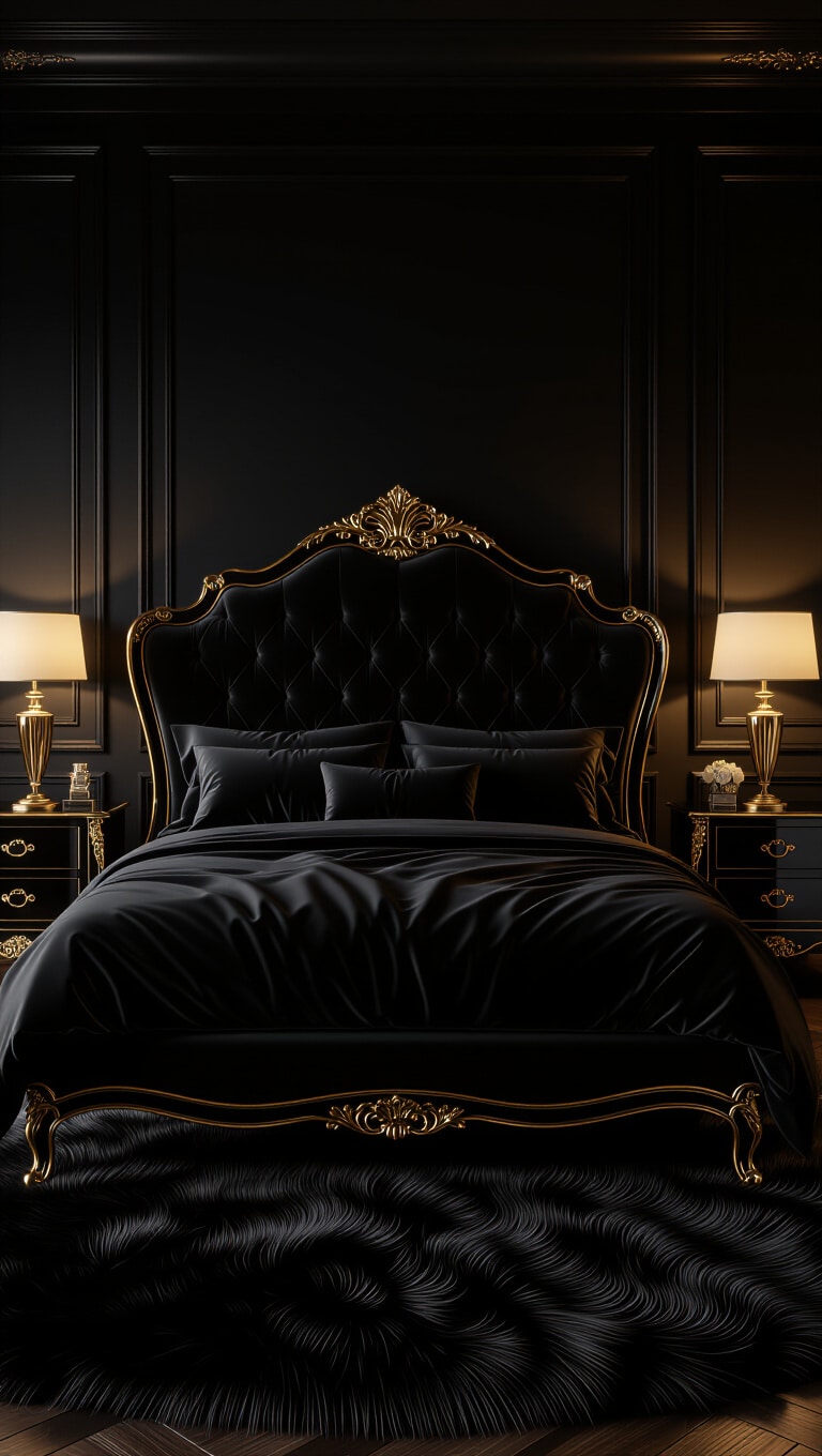 Luxurious Black and Gold Bedroom