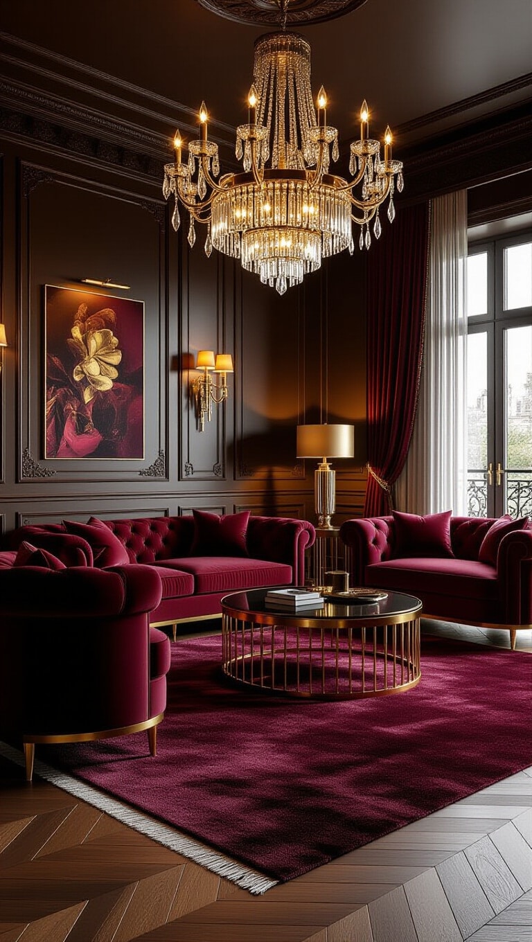 Luxurious Brown Rug Living Room with Gold Accents