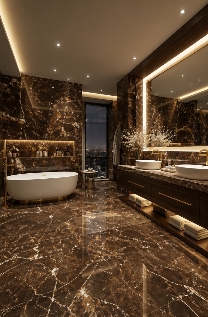 Luxurious Chocolate Brown Marble Bathroom