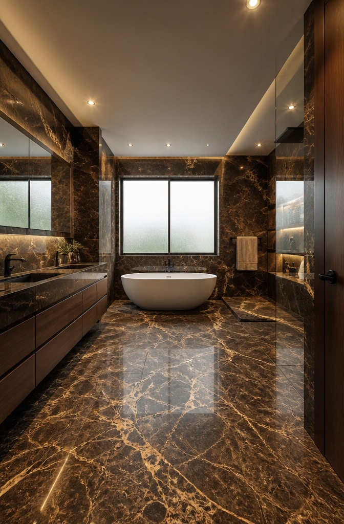 Luxurious Dark Brown Marble Bathroom