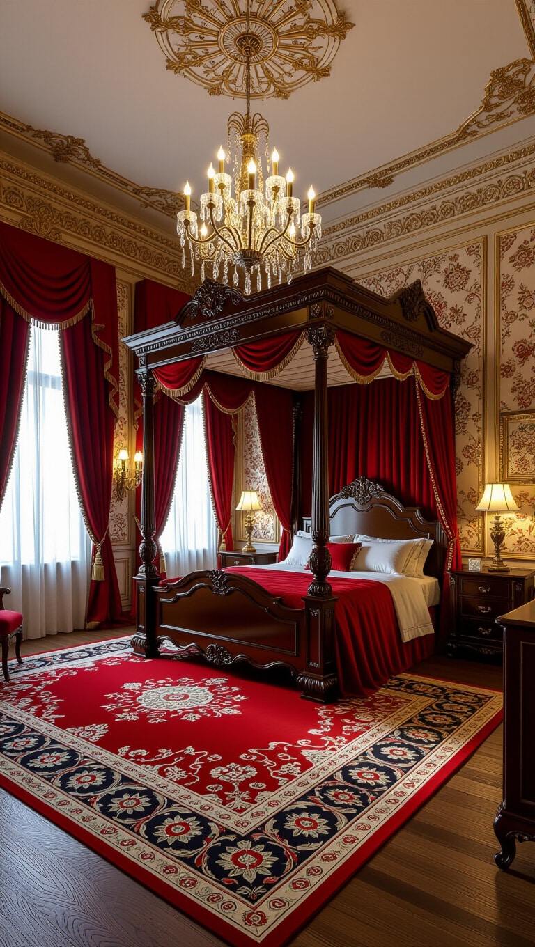 Luxurious Red Rug Victorian Bedroom