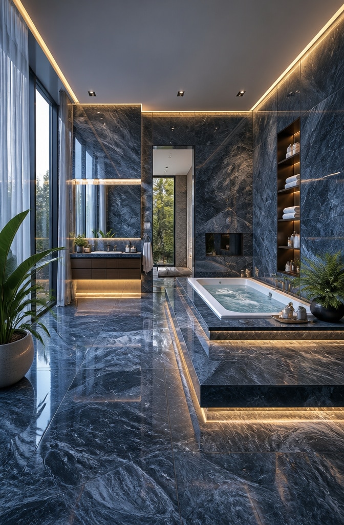 Luxurious Spa-Inspired Blue Marble Bathroom