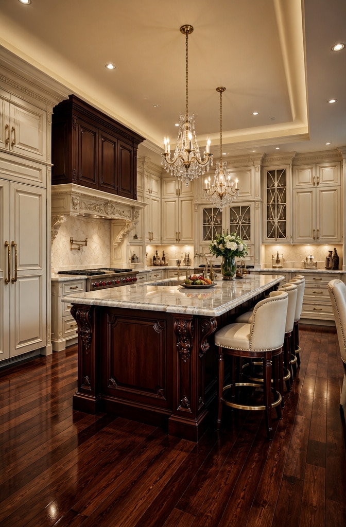 Luxury Cream and Mahogany Brown Kitchen