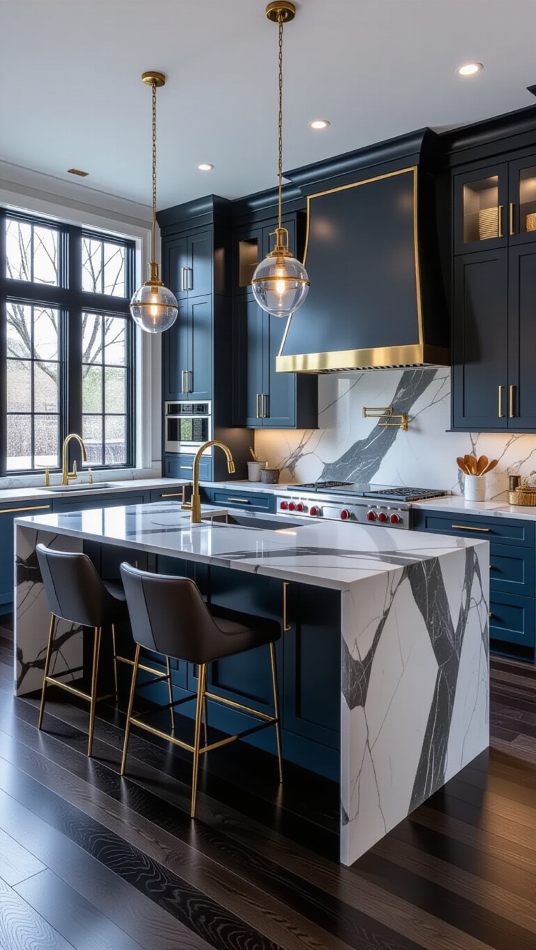 Luxury Grey Blue Marble Kitchen