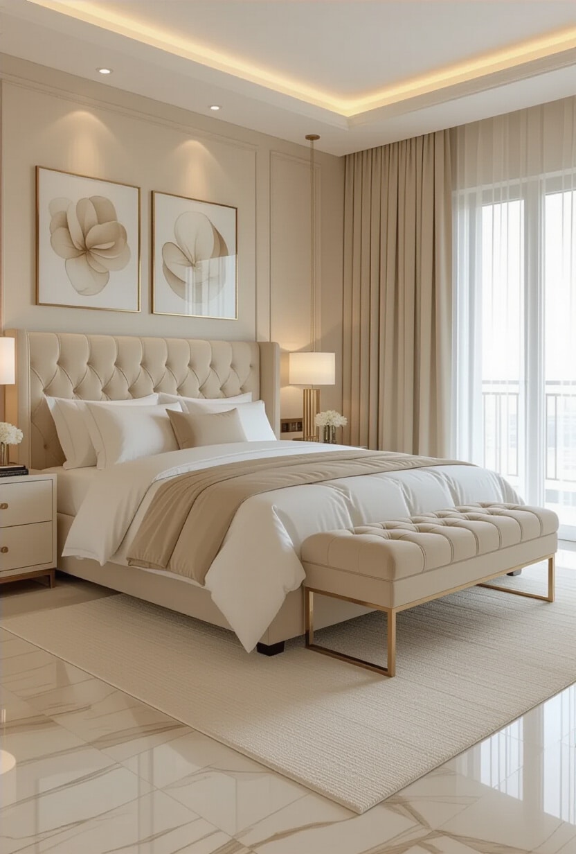 Luxury Hotel-Inspired Cream and Beige Bedroom