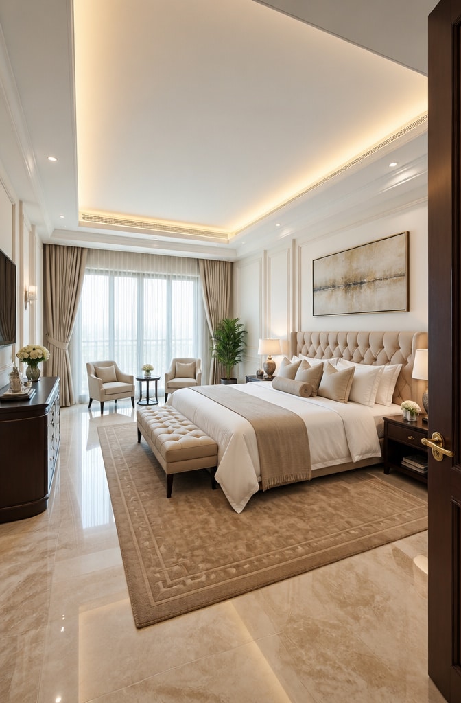 Luxury Hotel-Inspired White and Beige Bedroom