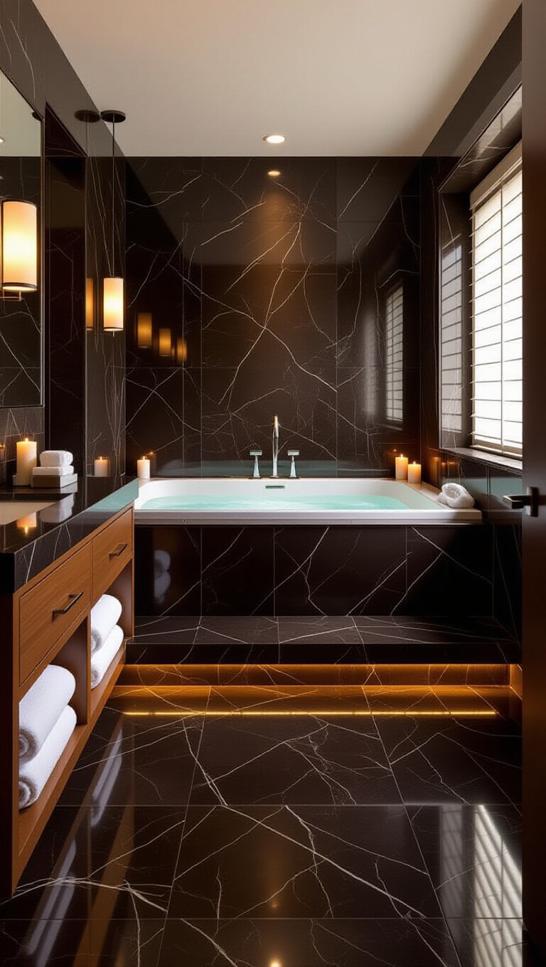Luxury Spa-Inspired Dark Brown Tile Bathroom