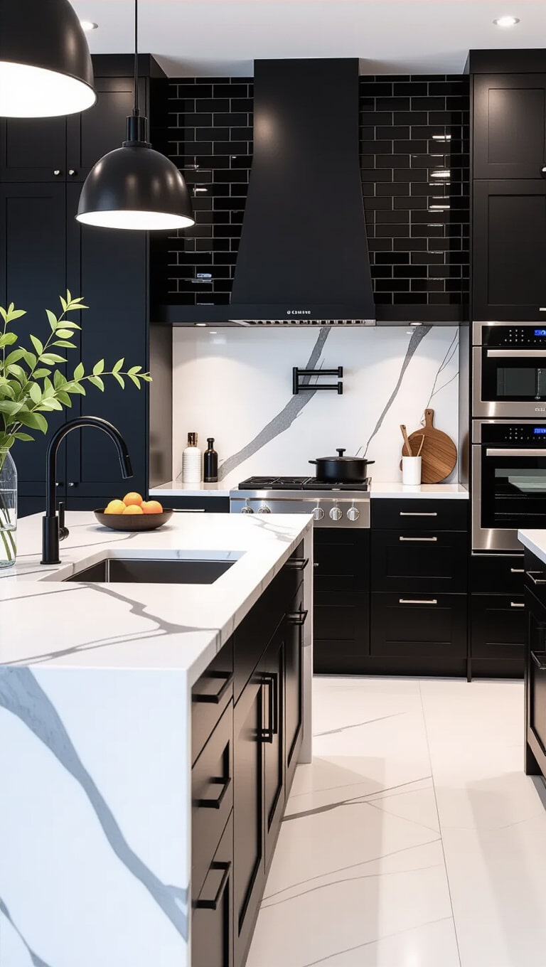 Matte Black Subway Kitchen Tiles