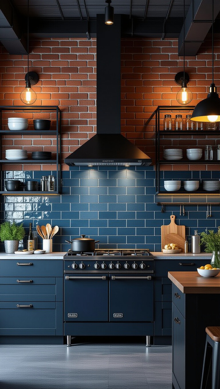 Matte Slate Blue Industrial Kitchen Tiles