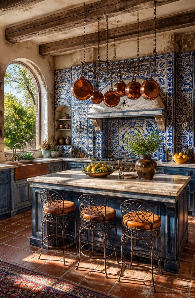Mediterranean Azure Blue Tiled Kitchen