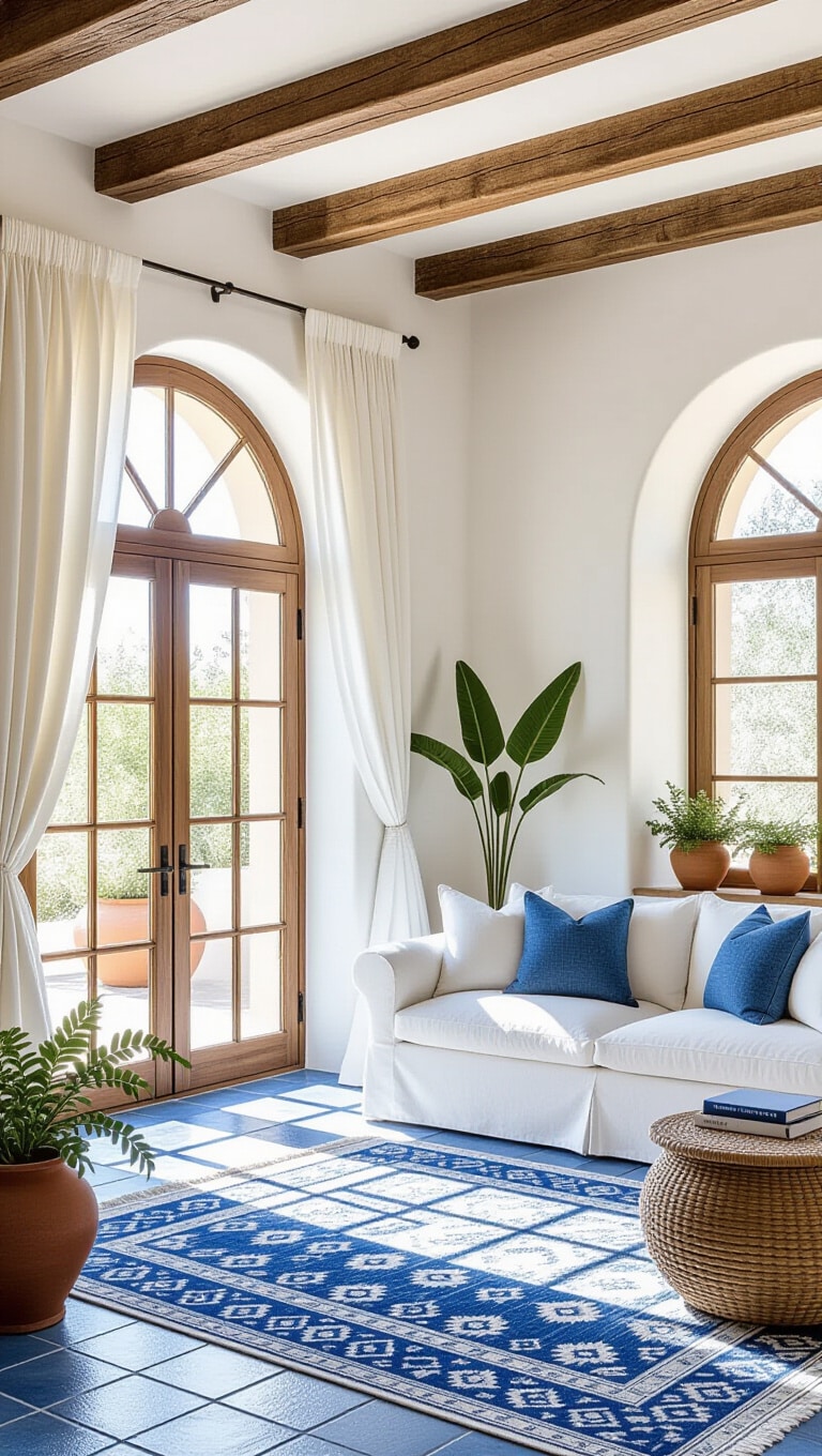 Mediterranean Blue and White Living Room