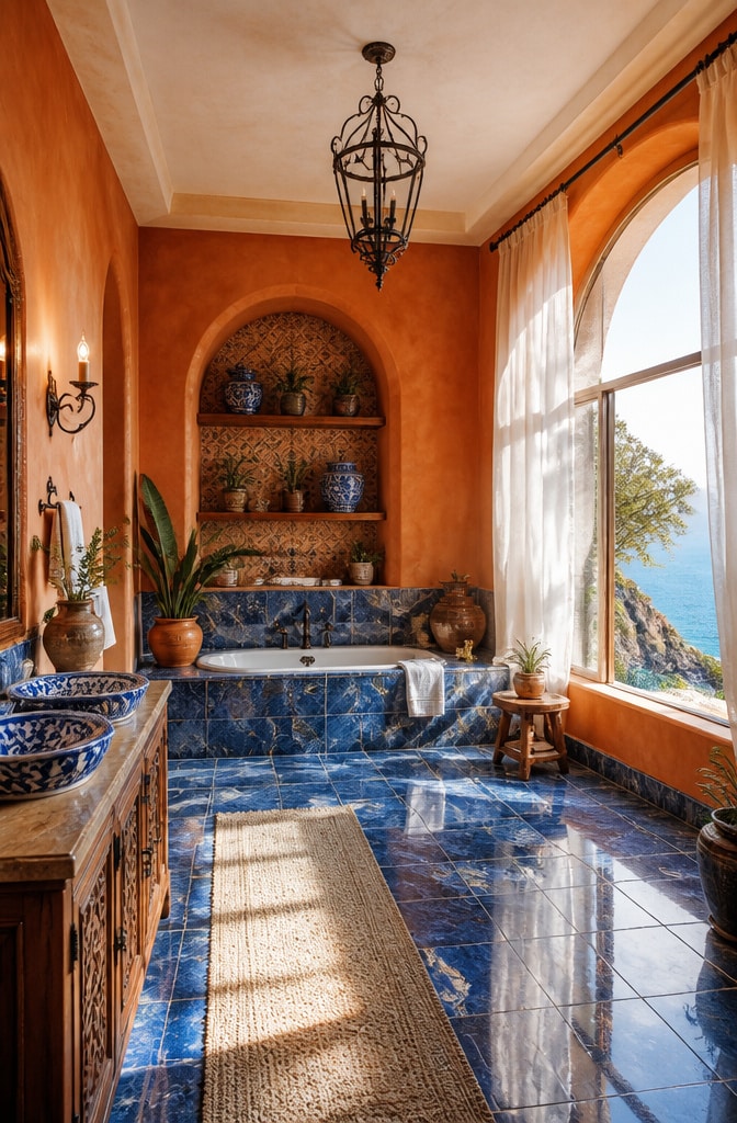 Mediterranean Blue Marble Bathroom Oasis