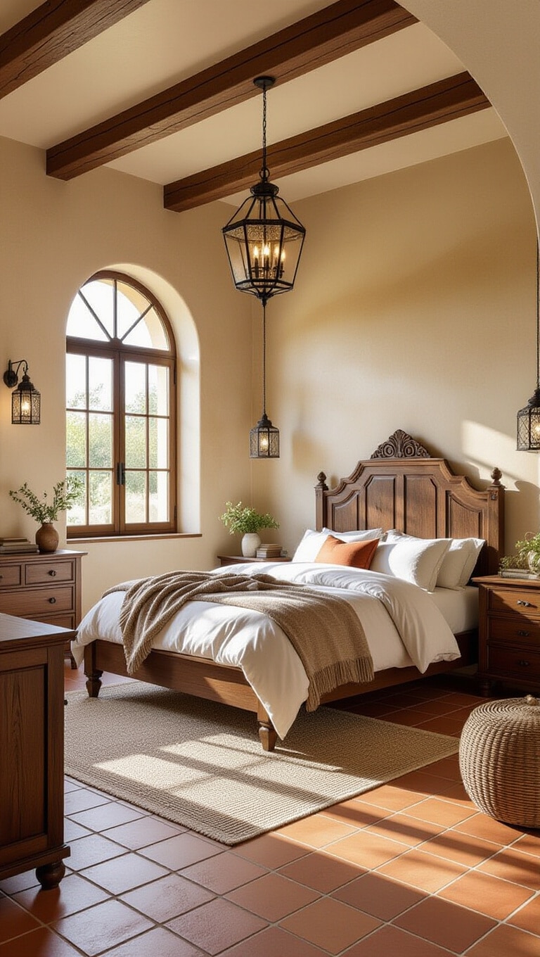 Mediterranean Dark Wood Villa Bedroom