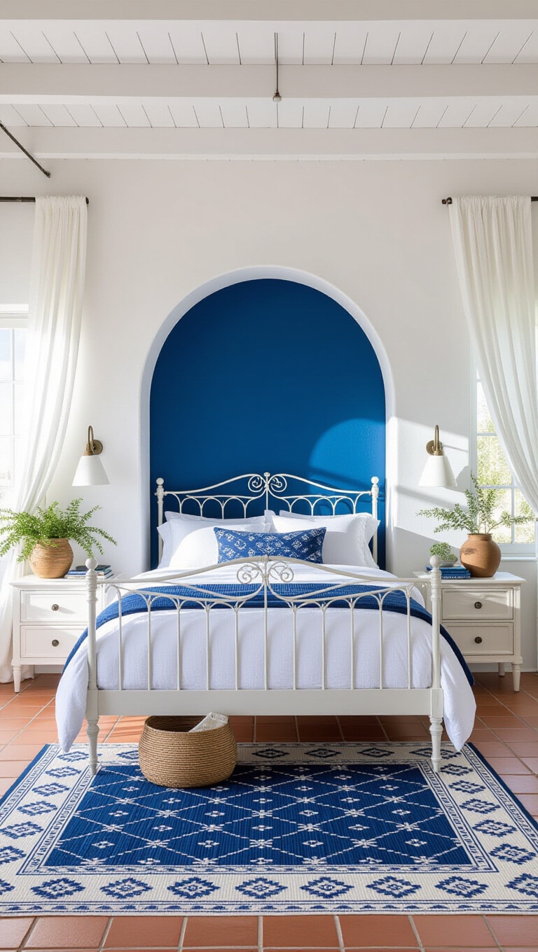 Mediterranean Navy Blue and White Bedroom