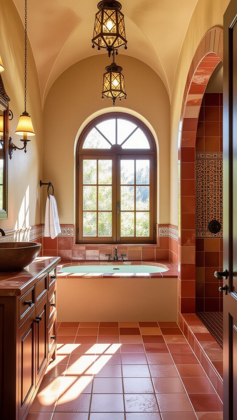 Mediterranean Red Marble Bathroom