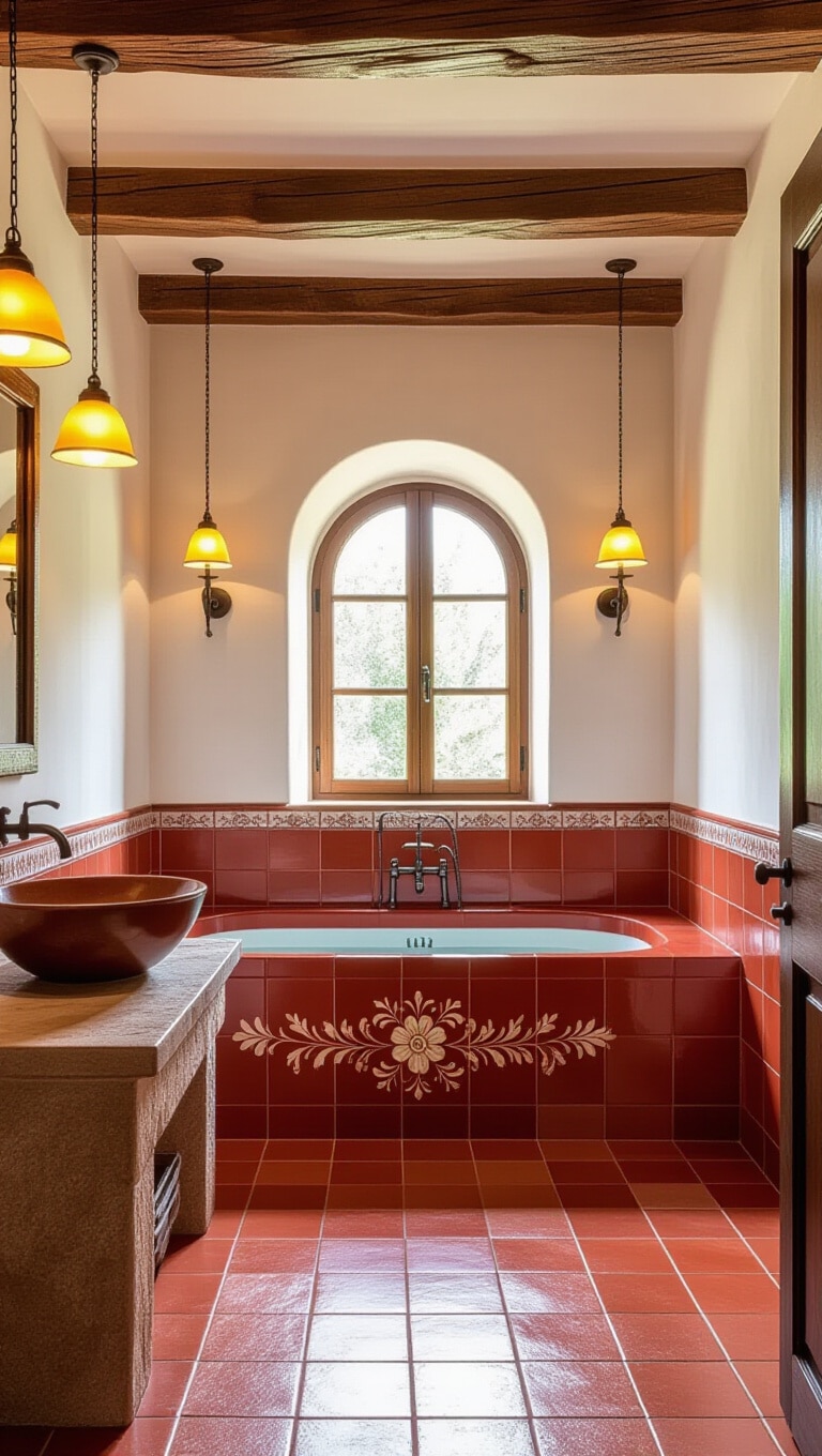 Mediterranean Red Tile Bathroom