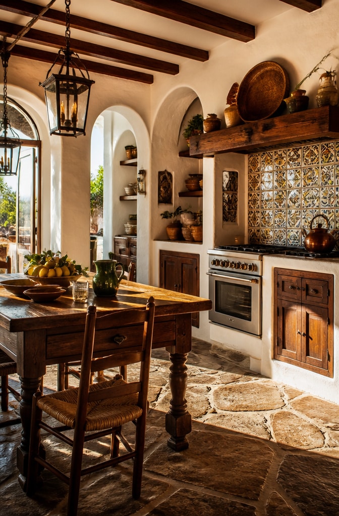 Mediterranean White and Brown Kitchen