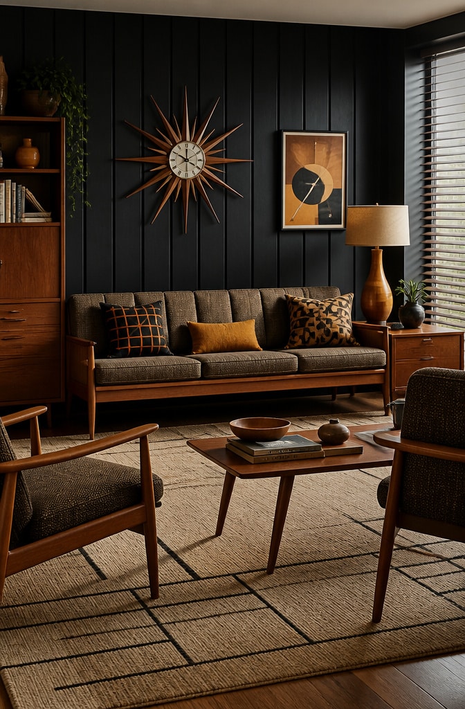 Mid-Century Black and Brown Retro Living Room