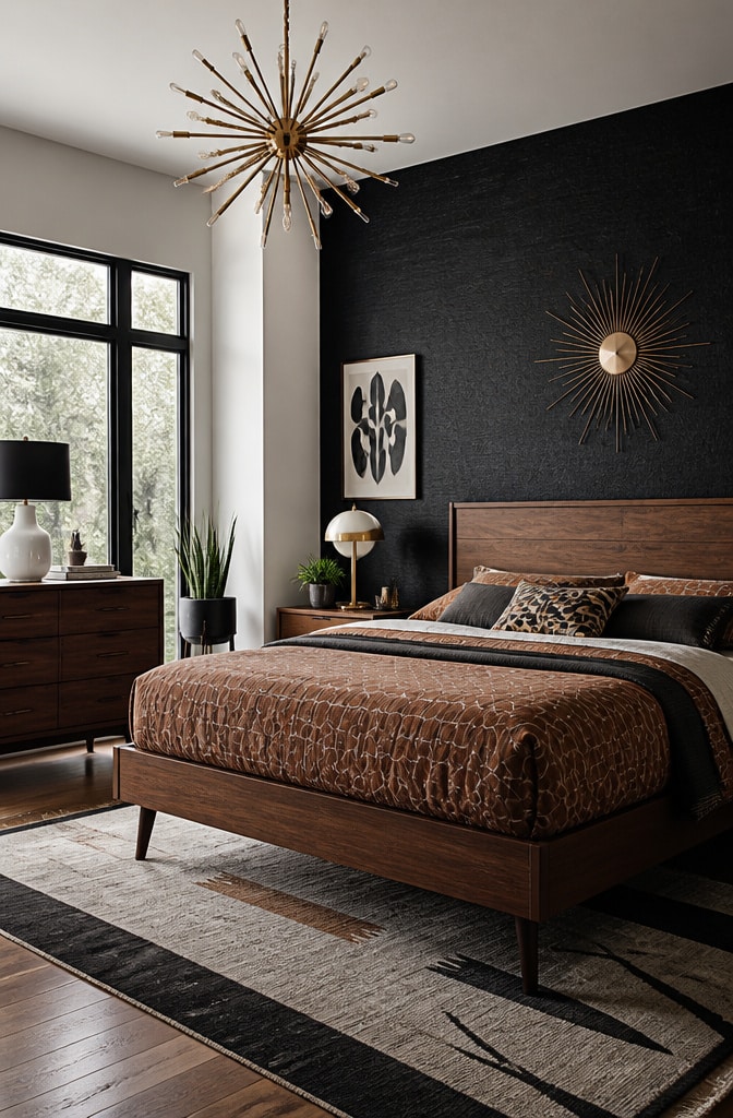 Mid-Century Black and Walnut Brown Bedroom