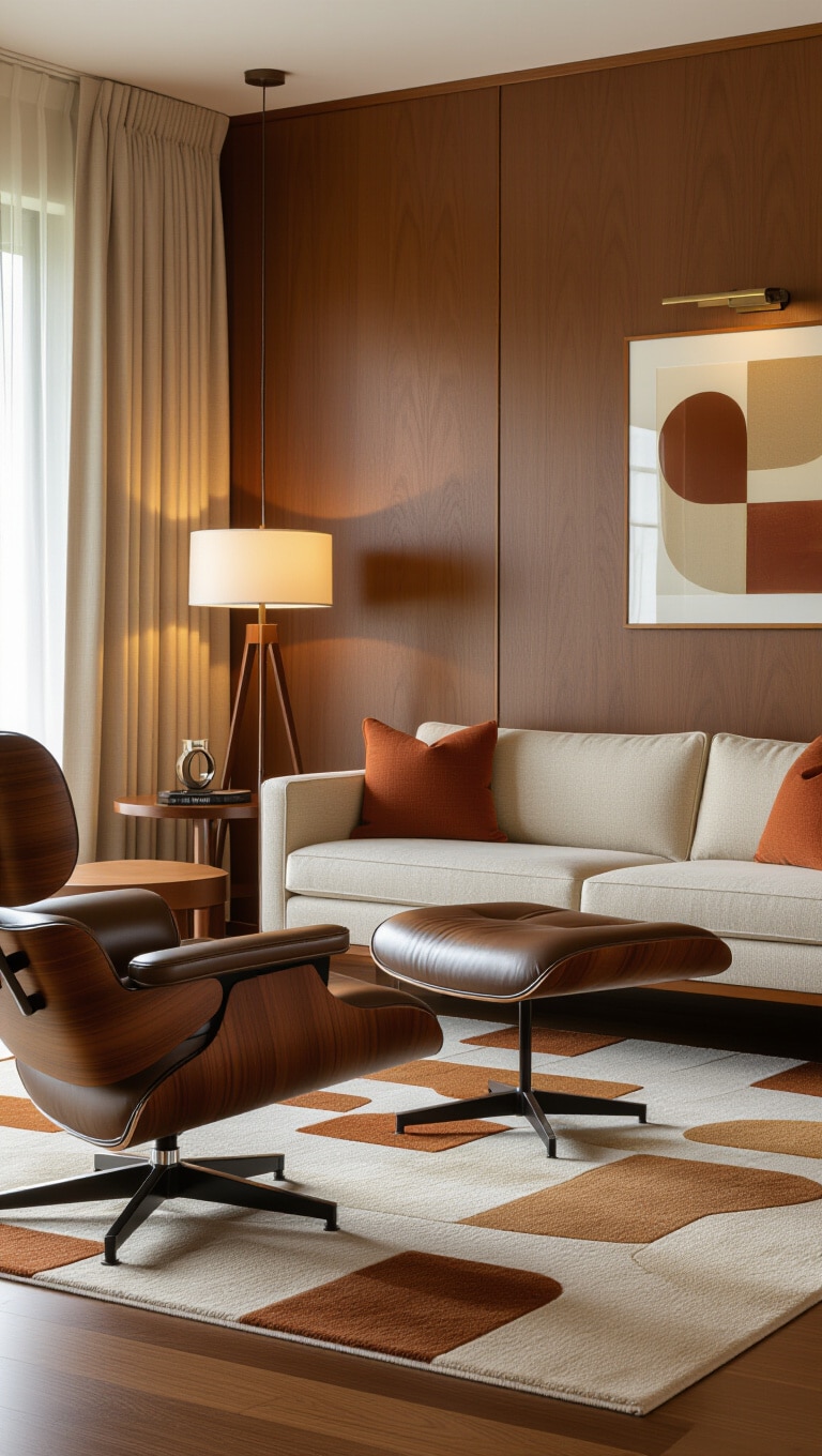 Mid-Century Brown and Cream Living Room