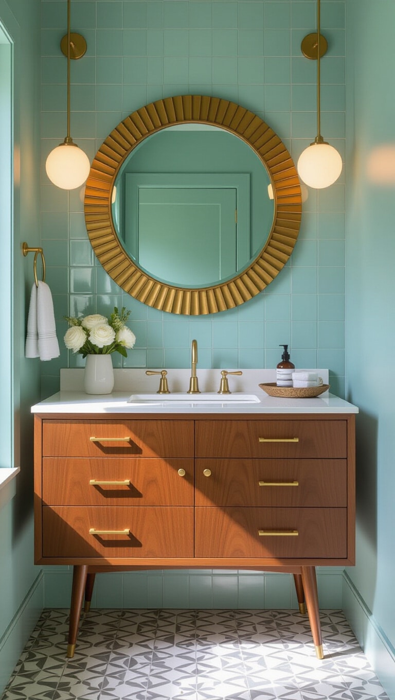 Mid-Century Brown Cabinets Bathroom Vibe