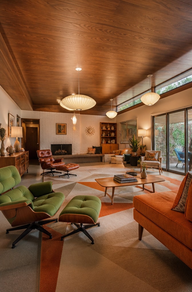 Mid-Century Brown Ceiling Living Room