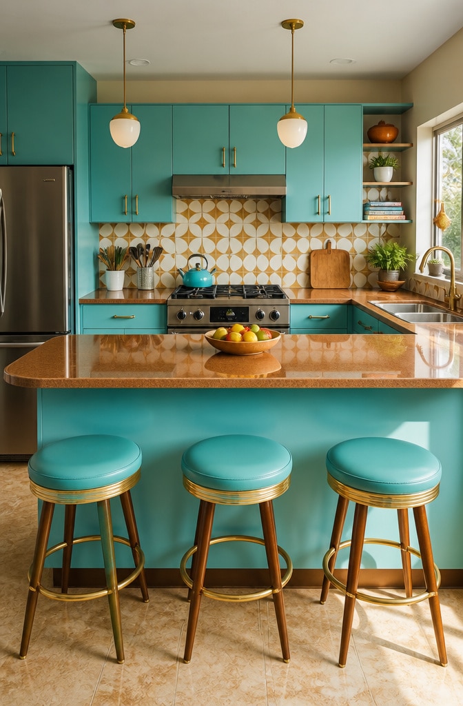 Mid-Century Brown Laminate Countertops Kitchen