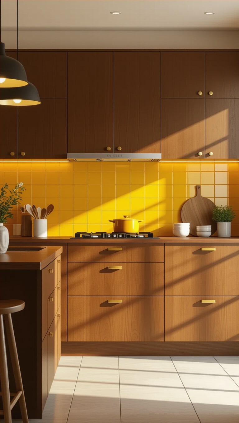 Mid-Century Brown Painted Kitchen Cabinets