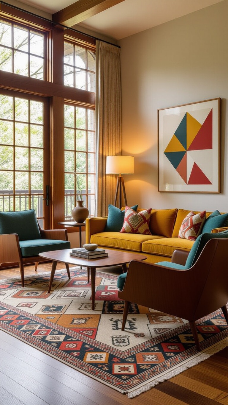 Mid-Century Brown Rug Living Room
