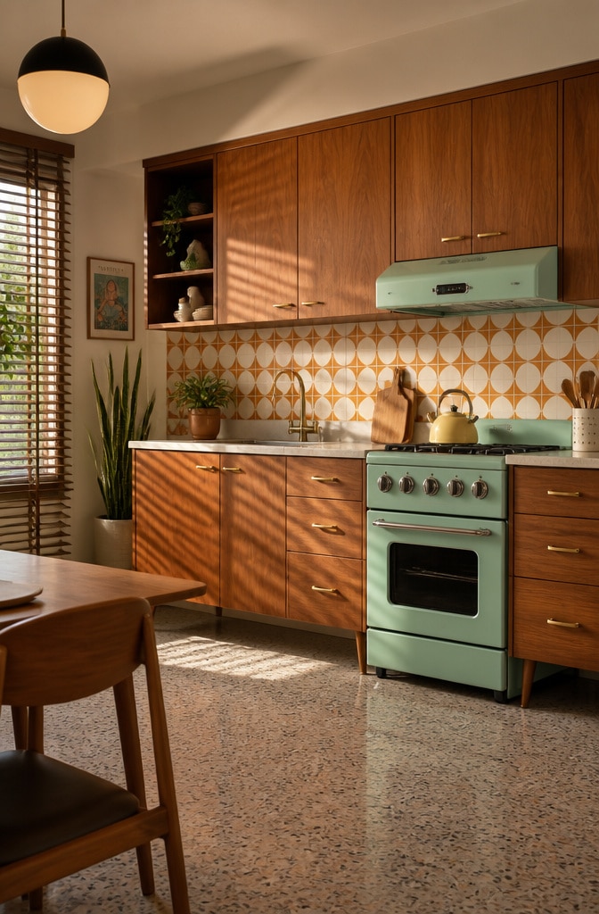 Mid-Century Brown Wood Kitchen Design