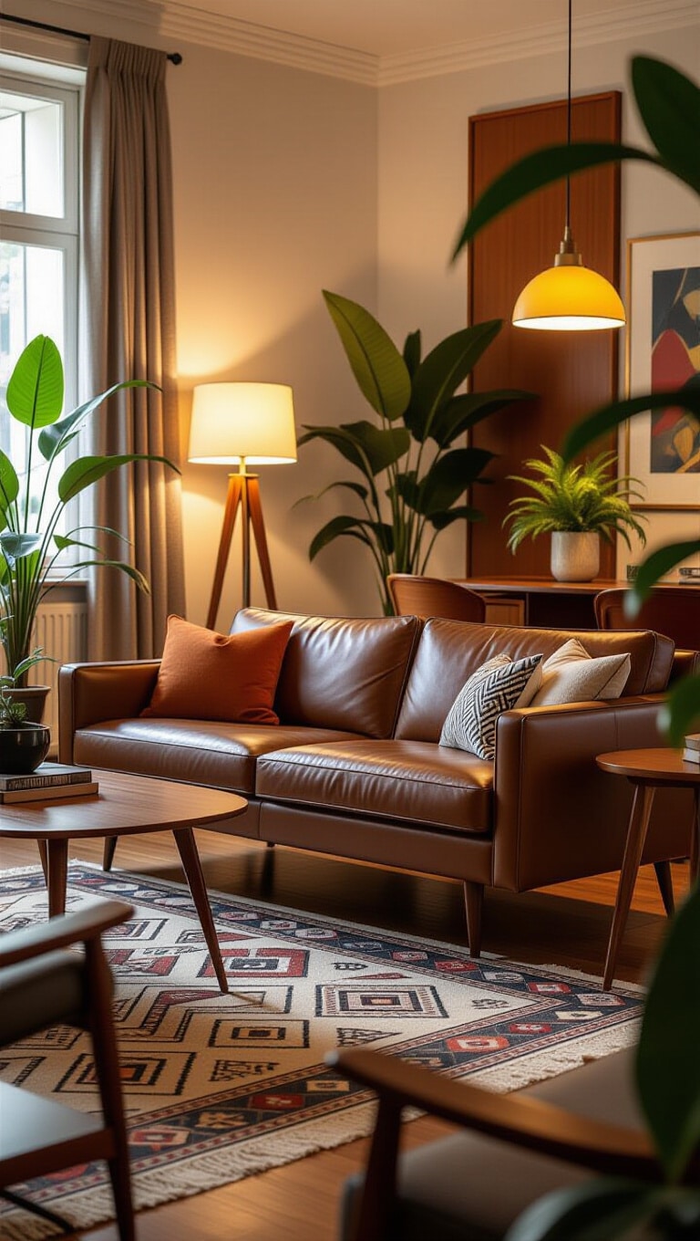 Mid-Century Dark Brown Couch Living Room