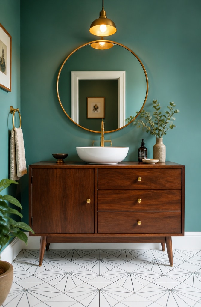 Mid-Century Dark Brown Vanity with Retro Flair