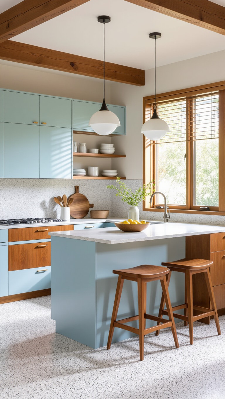 Mid-Century Modern Baby Blue Kitchen